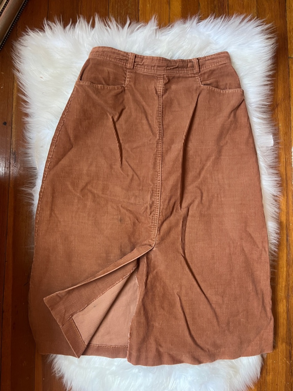 Corduroy Midi Skirt in Rust Brown